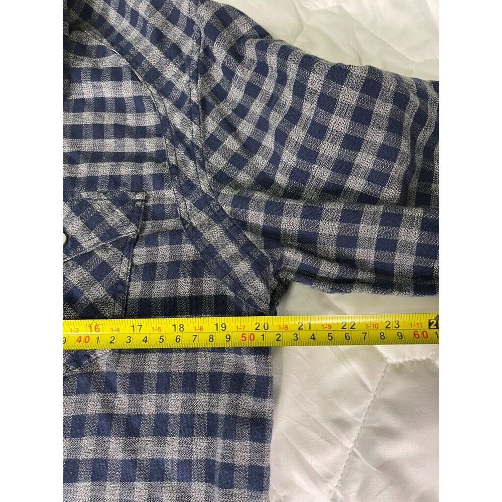AMERICAN RAG MENS CHECK BLUE GREY WESTERN STYLE SNAP BUTTON FRONT SHIRT LARGE - Picture 5 of 6